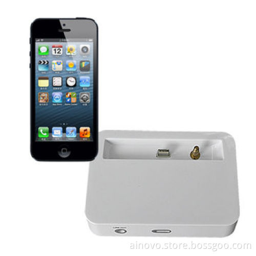 Charger dock for iPhone 5, 3.5mm audio, 5V DC/1A, UV printing